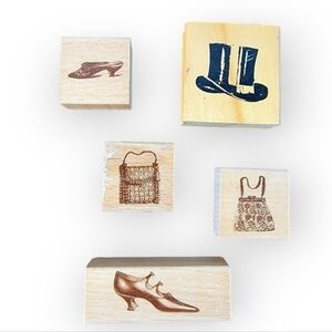 Lot of 5 Fashion theme wood block rubber stamps heels purses top hat